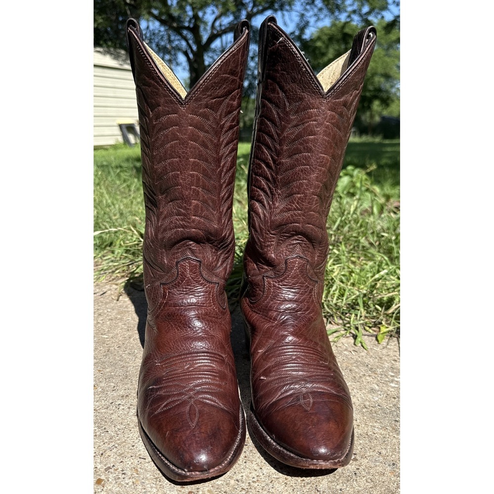 Vtg Brown Leather Western Cowboy Boots Sz 8.5 D Snip Toe Made In USA - Picture 2 of 10